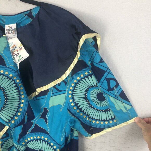 Vintage The African Village Tunic Womens Large Blue Gold Ethnic Tribal Artsy NEW - Picture 14 of 16